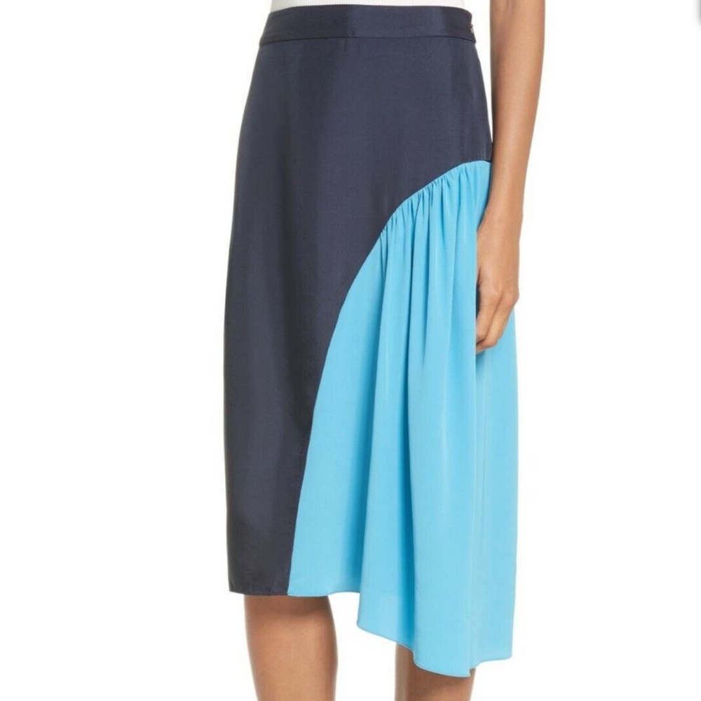Tibi Color block Shirred Midi Skirt. Size 4